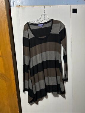 Yours Clothing Black, Gray & Brown Striped Long Sleeve Tunic